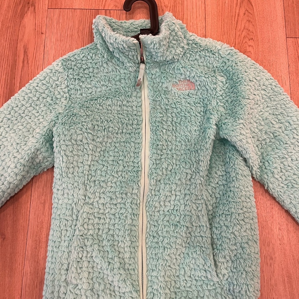 The North Face Green Fleece Jacket with Full Zip and Standing Collar